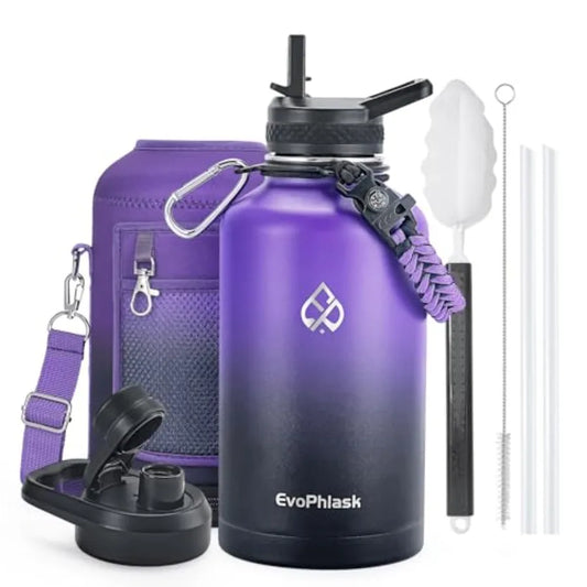 Vacuum Insulated Stainless Steel Water Bottle With Carry Strap