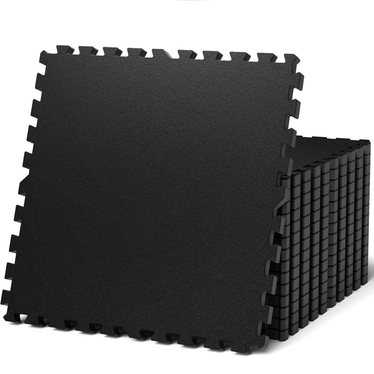 AIRHOP 0.8" Ultra Thick 48 Sq Ft Exercise Equipment Mats, 12PCS, Upgraded Rubber Top Gym Flooring for Home Gym, Black