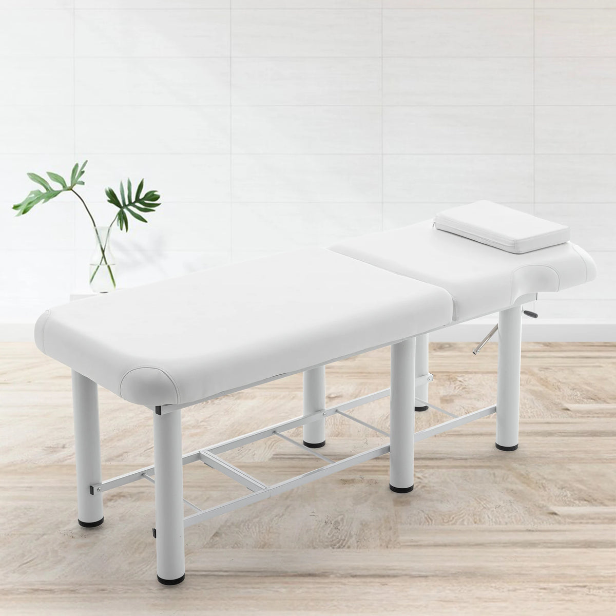 Professional Massage Table with Adjustable Backrest Removable Headrest Bottom Storage Shelf Memory Foam Salon Bed White