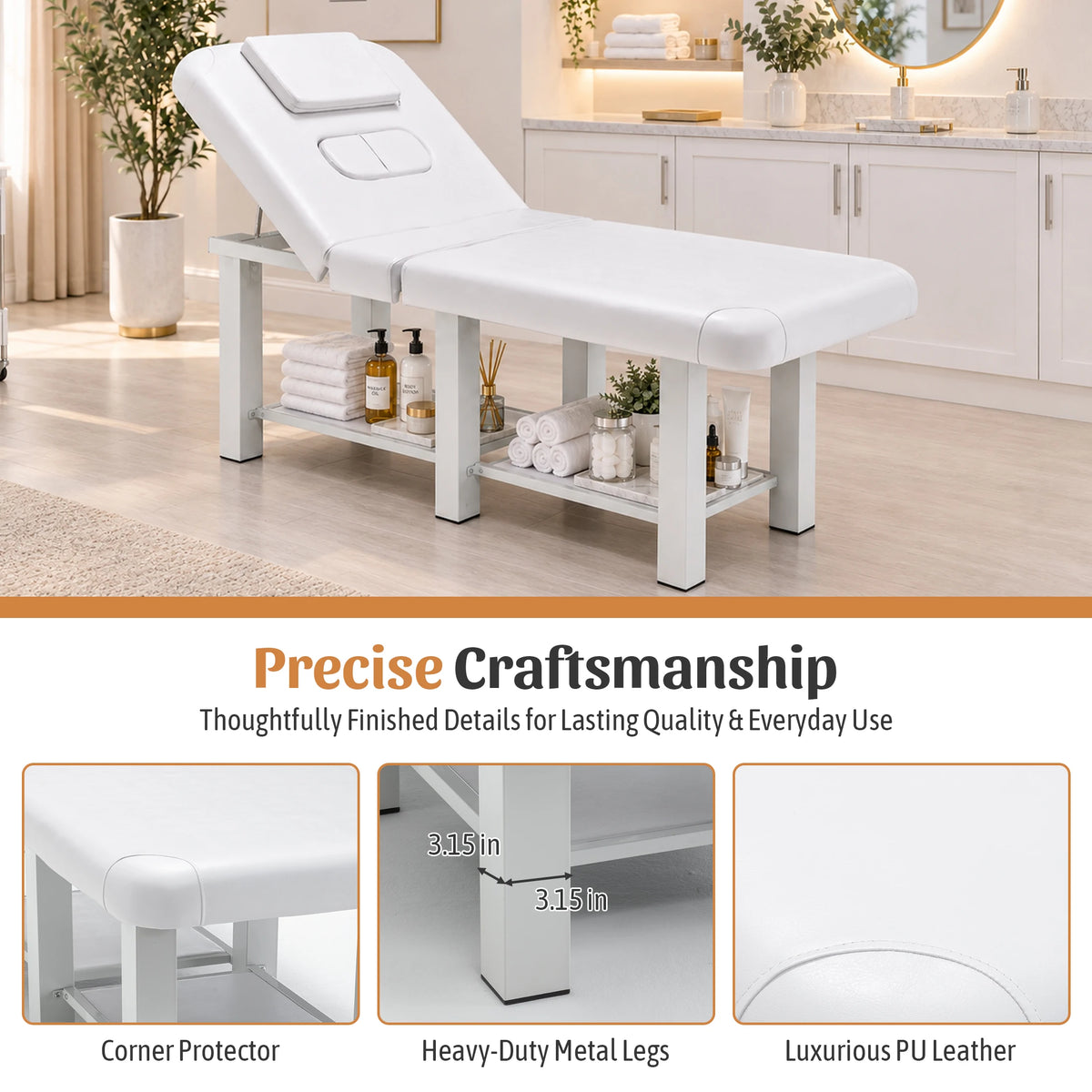 Folding Adjustable Massage Bed With Reclining Backrest And Removable Headrest