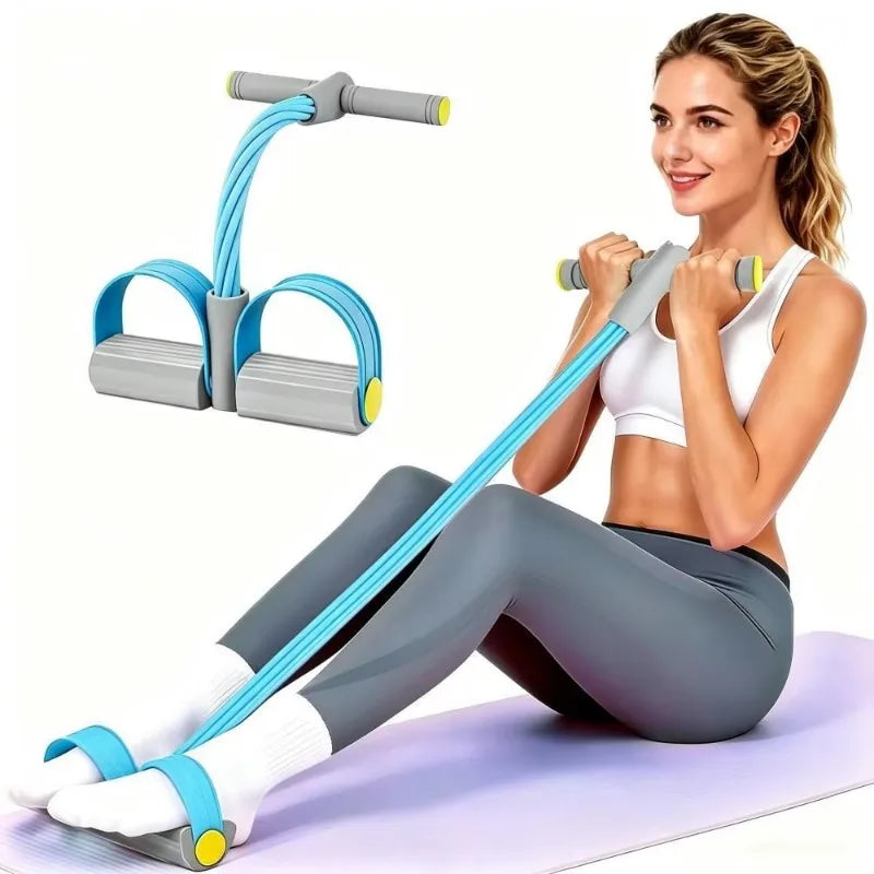 Upgraded Household Full‑Body Pedal Resistance Bands with Handle, 8‑Tube Natural Rubber Foot Tension Rope, for Ab Waist Arm Leg Pilates Yoga