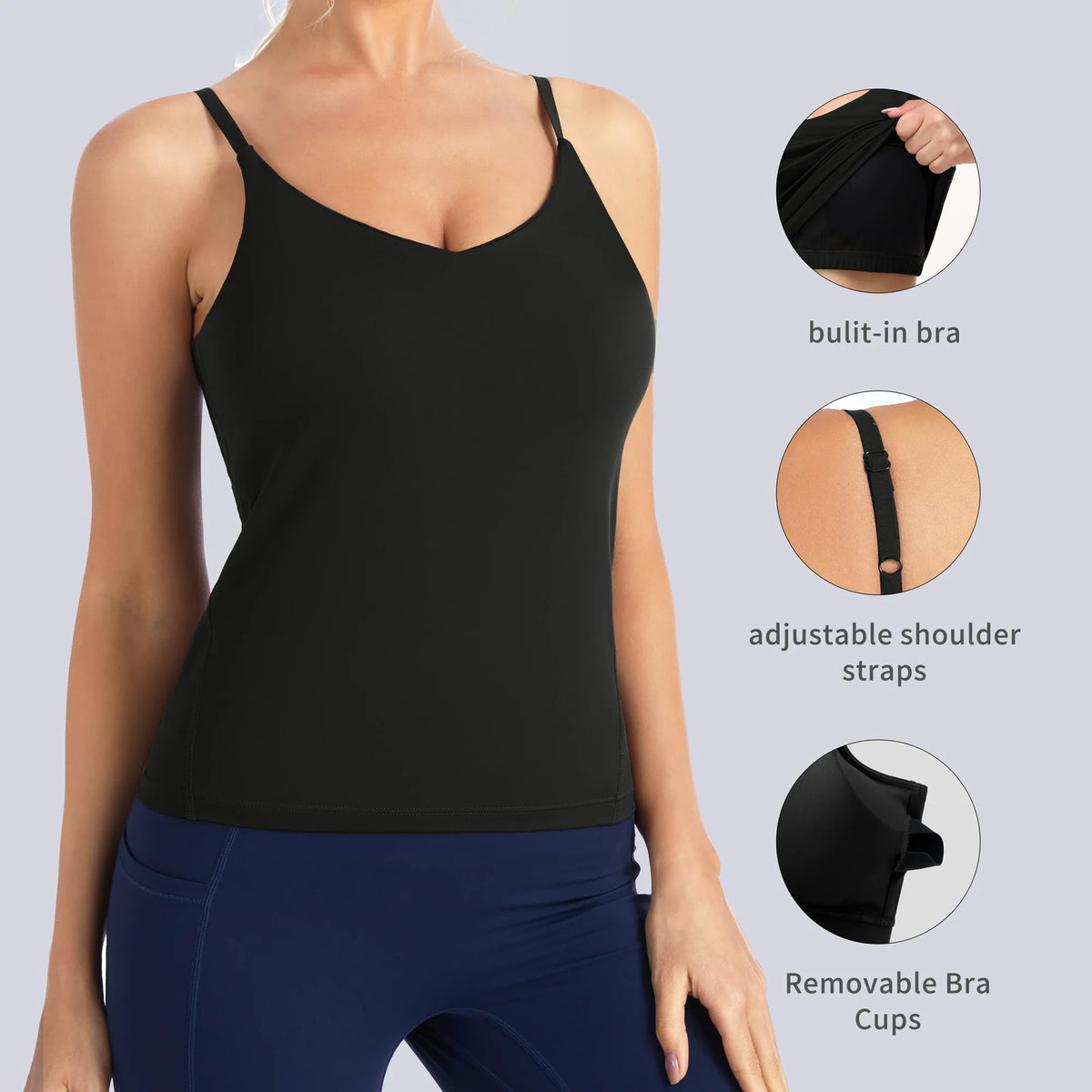 THE GYM PEOPLE Women's Longline Sports Bra Shirts Racerback Yoga Workout Sleeveless Padded Tank Tops Built-in Bra