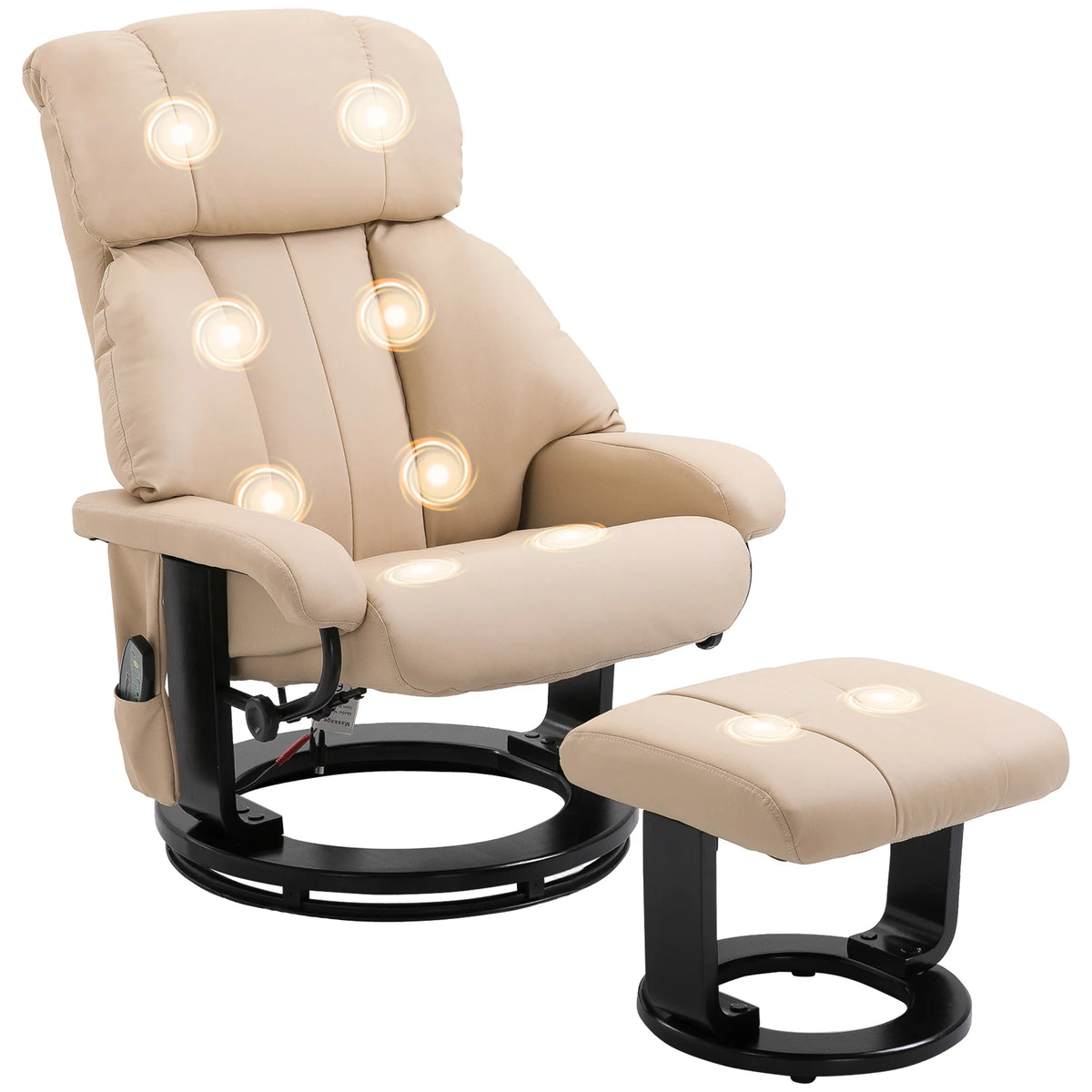 HOMCOM Massage Recliner Chair with Ottoman, 360° Swivel Recliner and Footstool, 10-Point Vibration, PU Leather Reclining Chair with Remote Control, Beige
