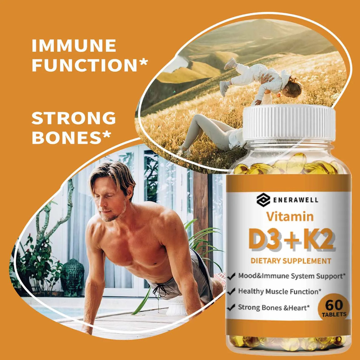 Vitamin D3 K2 Capsules for Bone Health and Calcium Metabolism