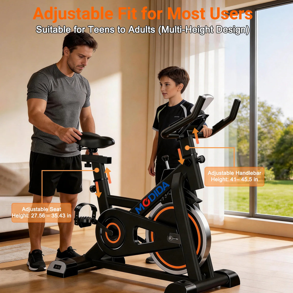 300LBS Load Magnetic Indoor Spin Bike With Built‑in Bluetooth Speaker Ultra Quiet Belt‑Drive Adjustable Resistance Home Stationary Fitness Exercise Bike