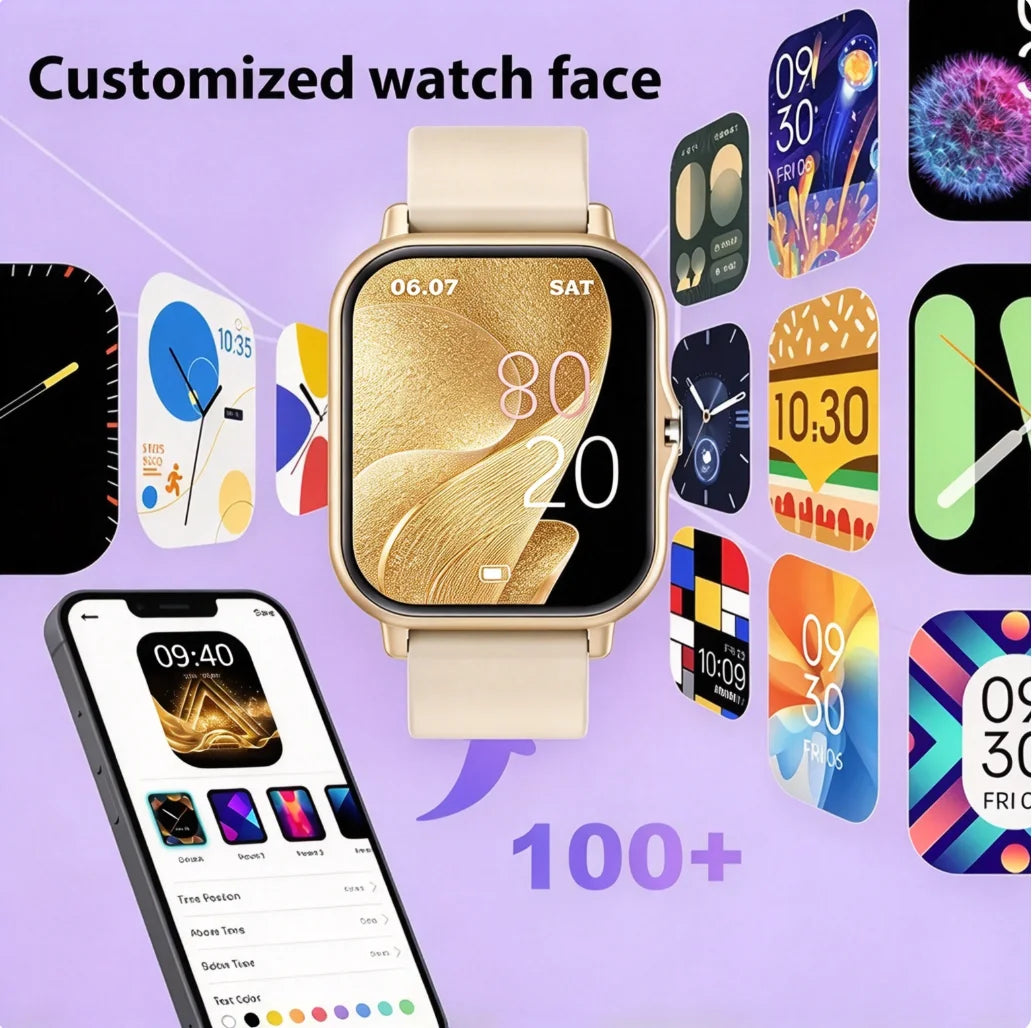 Upgraded Full-Touch Smart Watch, Wireless Calling And Reminders - USB Charging, Wallpaper, Multiple Sports Modes, News Reminders, Music Playback, Health Tracker, Suitable for Android And for Iphone Phones, Ideal Gift for Dail