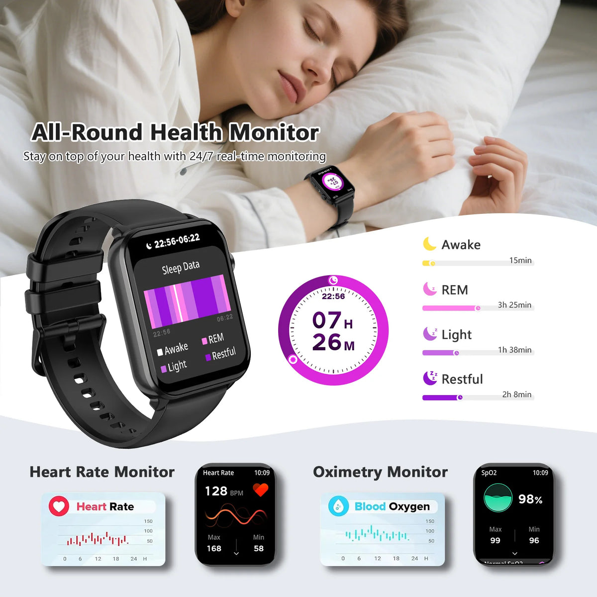 Blackview Smart Watch Fitness Heart Rate Monitor Waterproof Sport Smart Band Wrist Smartwatch for Man Woman Android IOS Phones