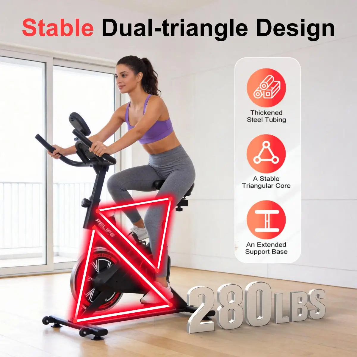 Indoor Cycling Exercise Bike, Belt Driven Stationary Spin Bike with Adjustable Resistance, LCD Monitor & Tablet Holder, Adjustable Seat & Handlebar, Quiet Home Gym Cardio Workout Machine, Max 280 Lbs Weight Capacity