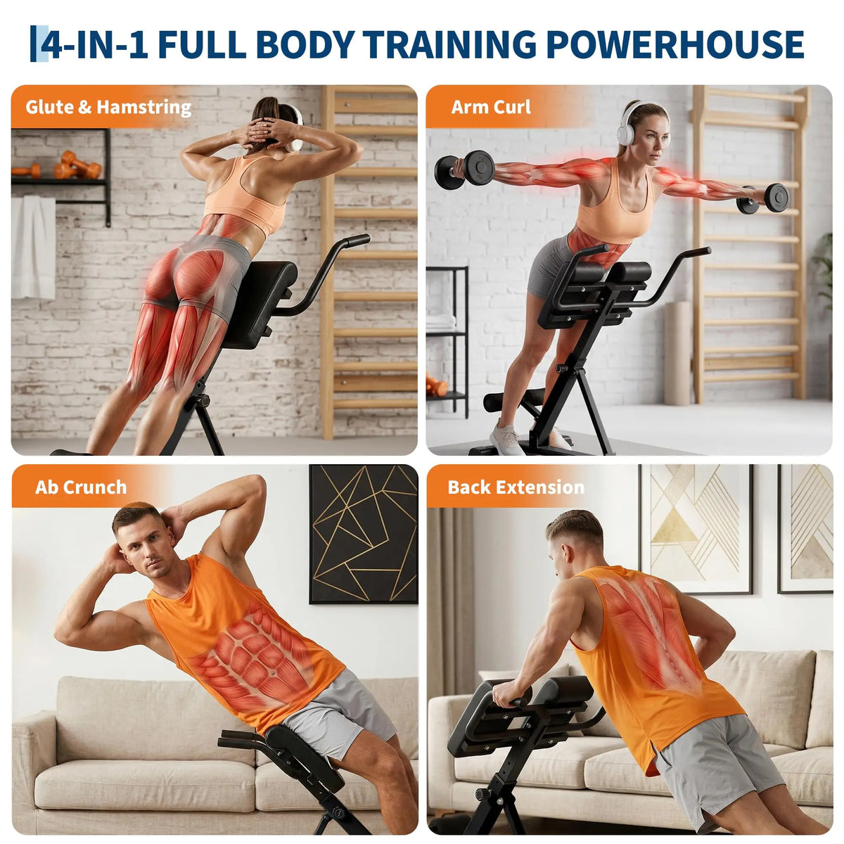 HiMISS Adjustable Roman Chair Hyperextension Bench for Core Training
