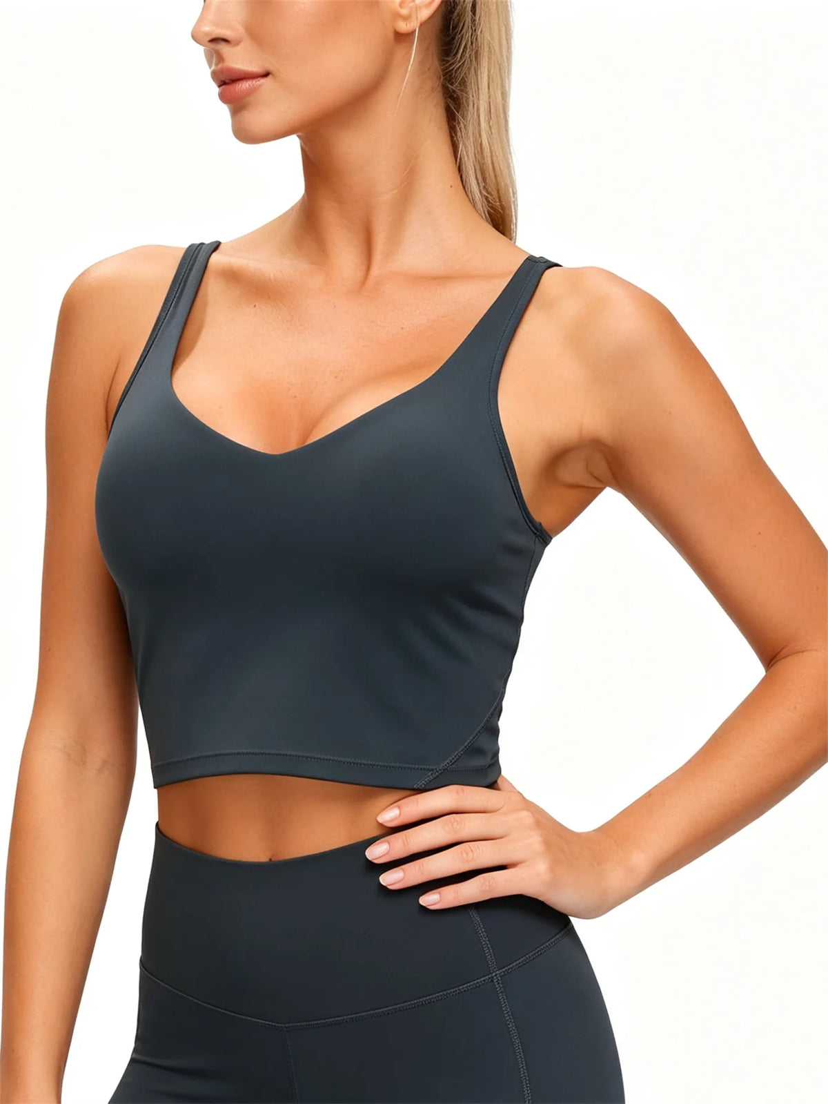 Womens Longline Wirefree Padded Sports Bra for Yoga and Fitness