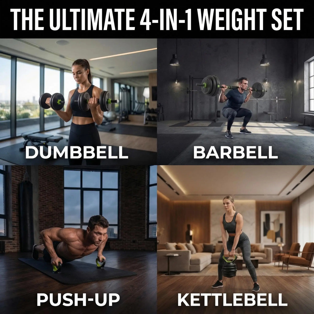 Adjustable Weight Set 44 Lbs, 4-in-1 Dumbbell Set and Barbell Weight Set for Home Gym, Converts to Kettlebell & Push-Up Stand, Free Weights Dumbbells Set for Men & Women Full Body Workout