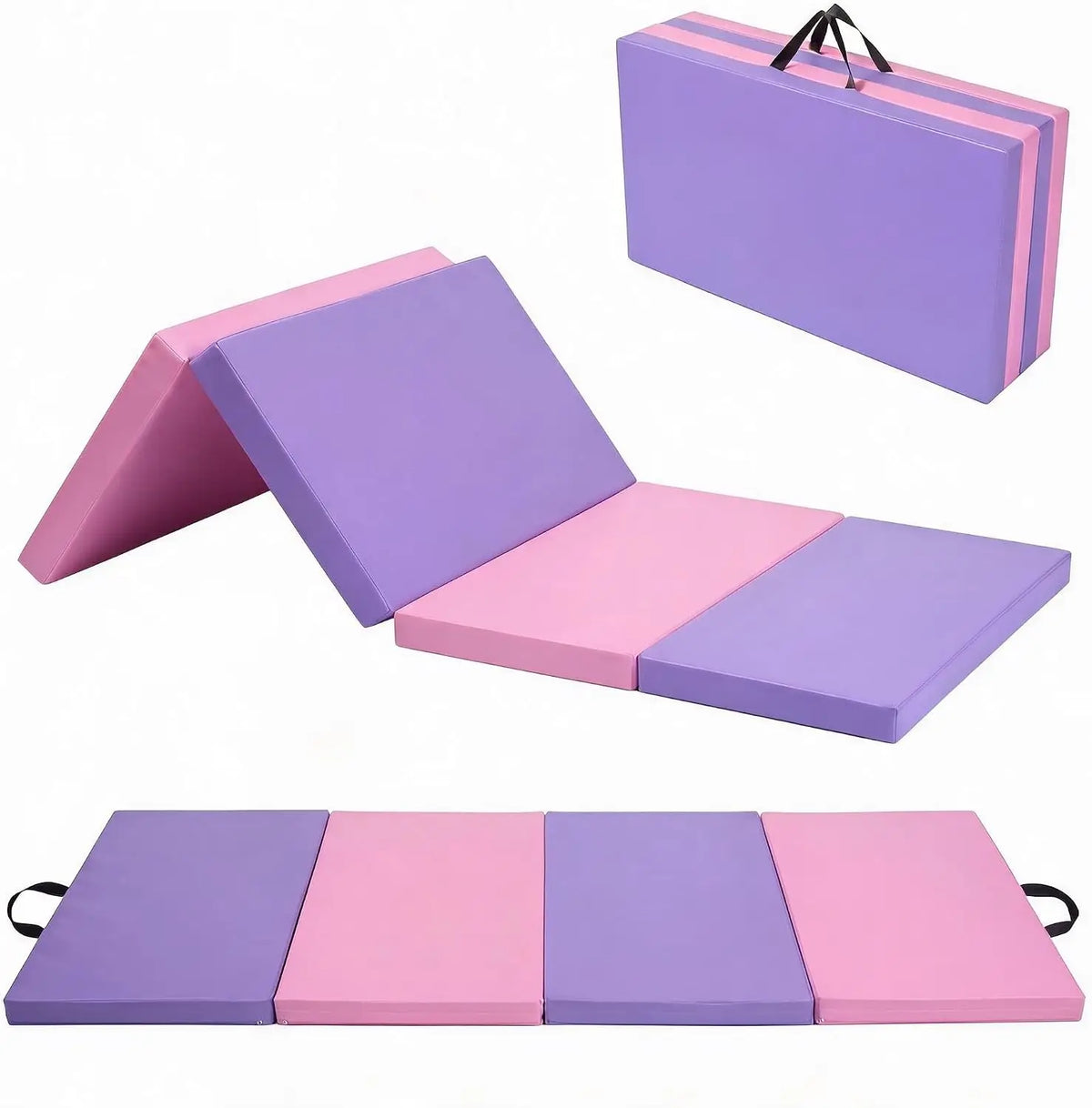 Gymnastics Mat 6x3FT 4-Panel Tumbling Mat,2 Inches Thick Gym Mat PU Leather Exercise Floor Mat Portable Yoga Mat with Carrying Handles for Pilates, Aerobics, Martial Arts,Home Fitness