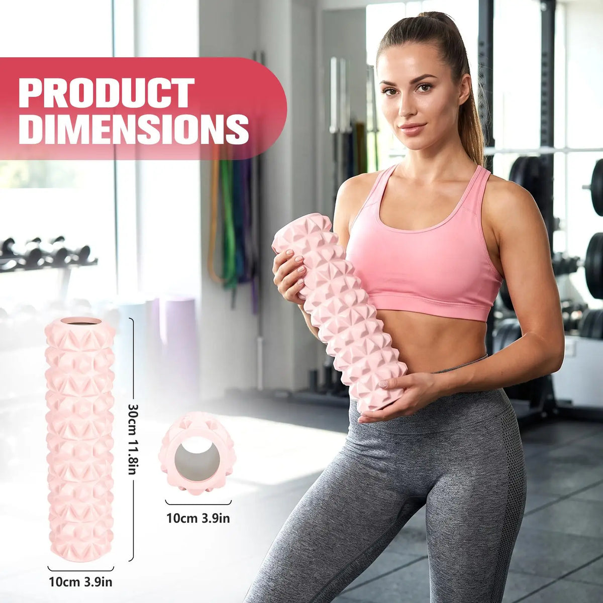 12-Inch 30cm EVA Foam Roller for Deep Tissue Massage Trigger Point Muscle Soreness Relief Yoga Pilates Exercise Roller Home Gym Fitness Workout Equipment Body Recovery