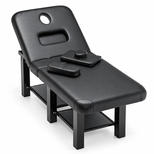 Professional Massage Table with Storage,  Metal Frame  Spa Bed,330lbs Physical Therapy Table Facial Bed Adjustable Backrest & Height,31.5 Wide PU Leather for Salon ,Tattoo, Black