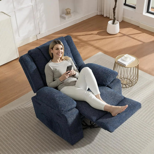 Sofa Massage Recliner Chair for Living Room Swivel Rocking Recliner Chair with Massage & Heat for Adults, with Footrest Breathable Linen Upholstery, 360° Swivel & 150° Recline