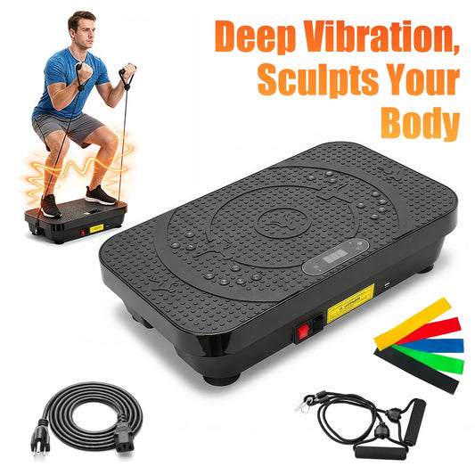 Vibration Plate Machine Home Fitness Workout Exercise Bluetooth for Weight Loss & Whole Body Shaping High-Frequency for Fat Burning & Toning 10 Auto 200 Manual Speed Settings Includes Resistance Bands & Yoga Straps Shaker Adj