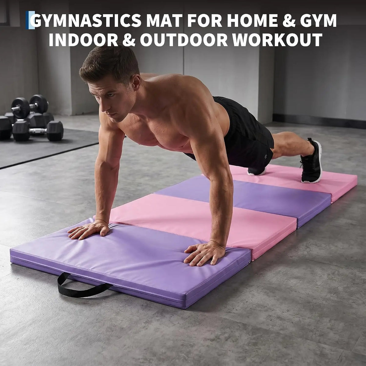 Gymnastics Mat 6x3FT 4-Panel Tumbling Mat,2 Inches Thick Gym Mat PU Leather Exercise Floor Mat Portable Yoga Mat with Carrying Handles for Pilates, Aerobics, Martial Arts,Home Fitness