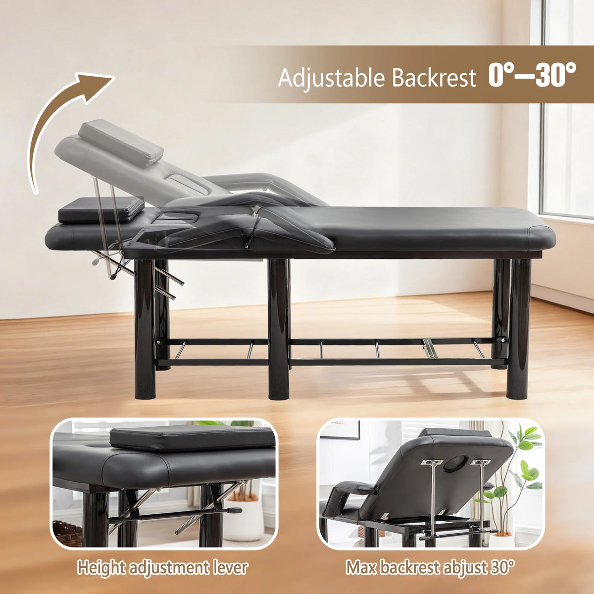Professional Massage Table with Removable Headrest and Storage Shelf