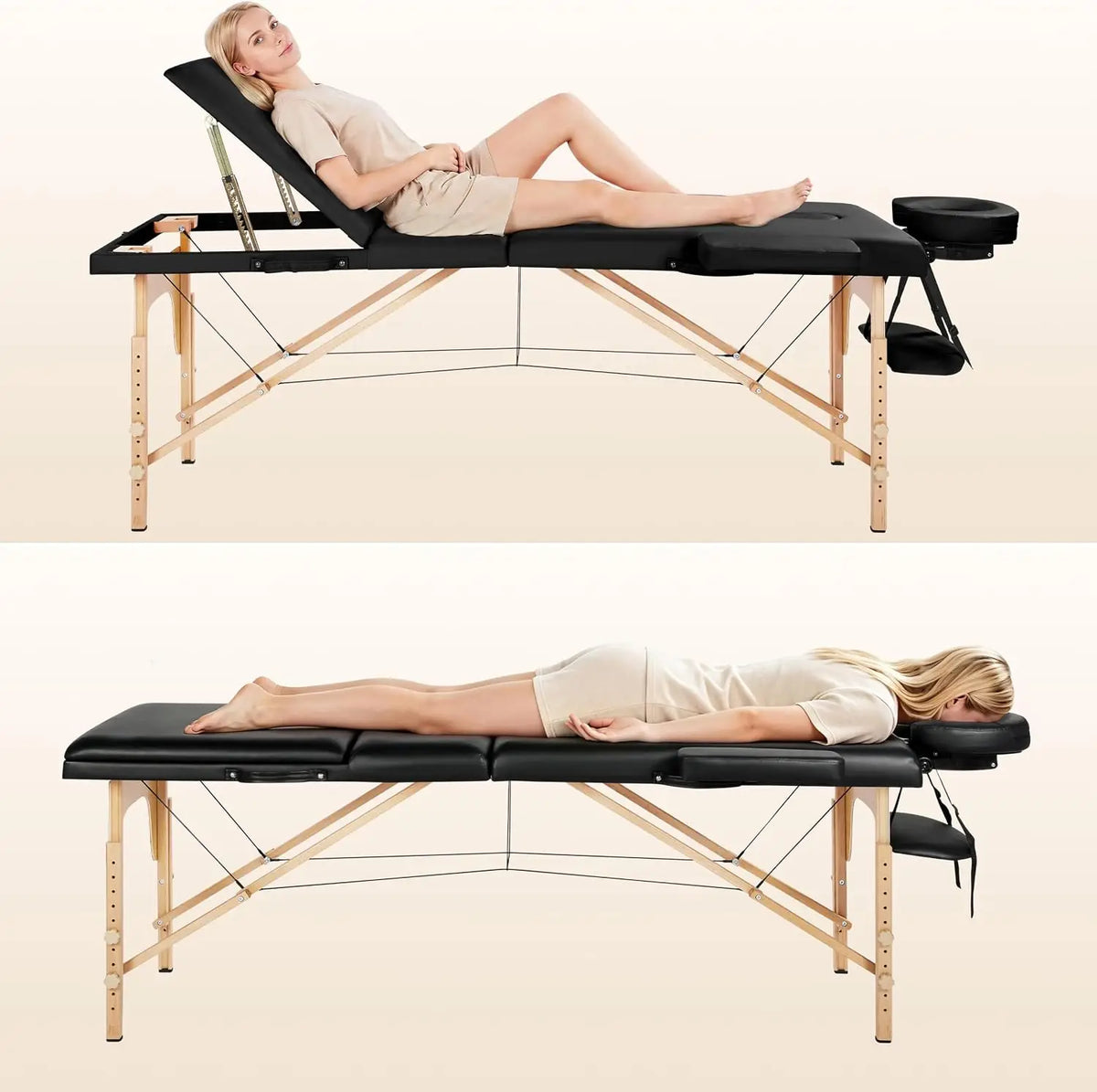 Portable Folding Massage Table with Adjustable Backrest and Headrest