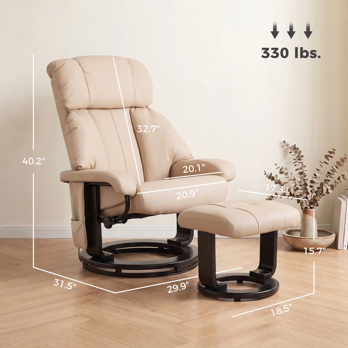 HOMCOM Massage Recliner Chair with Ottoman, 360° Swivel Recliner and Footstool, 10-Point Vibration, PU Leather Reclining Chair with Remote Control, Beige