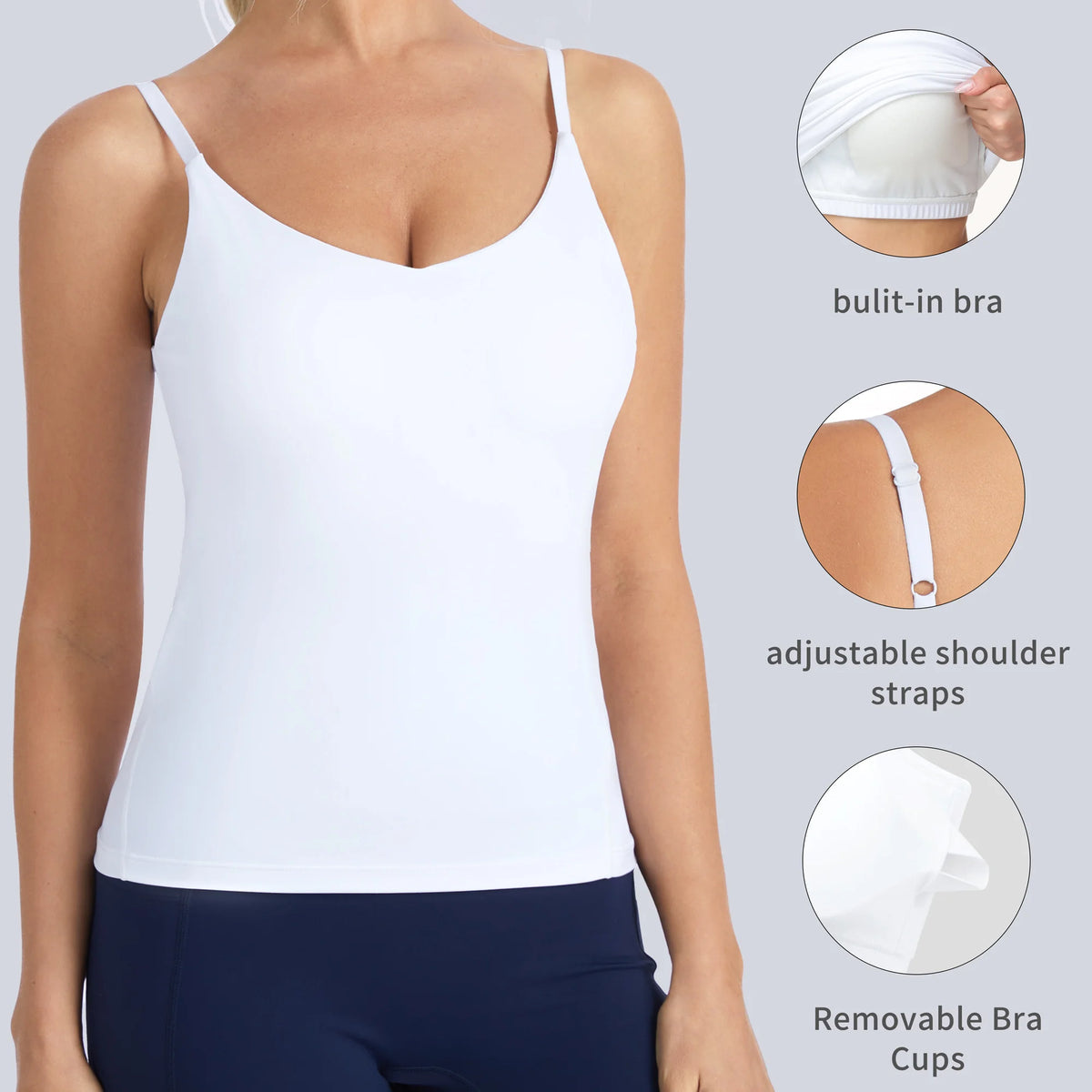 THE GYM PEOPLE Women's Longline Sports Bra Shirts Racerback Yoga Workout Sleeveless Padded Tank Tops Built-in Bra