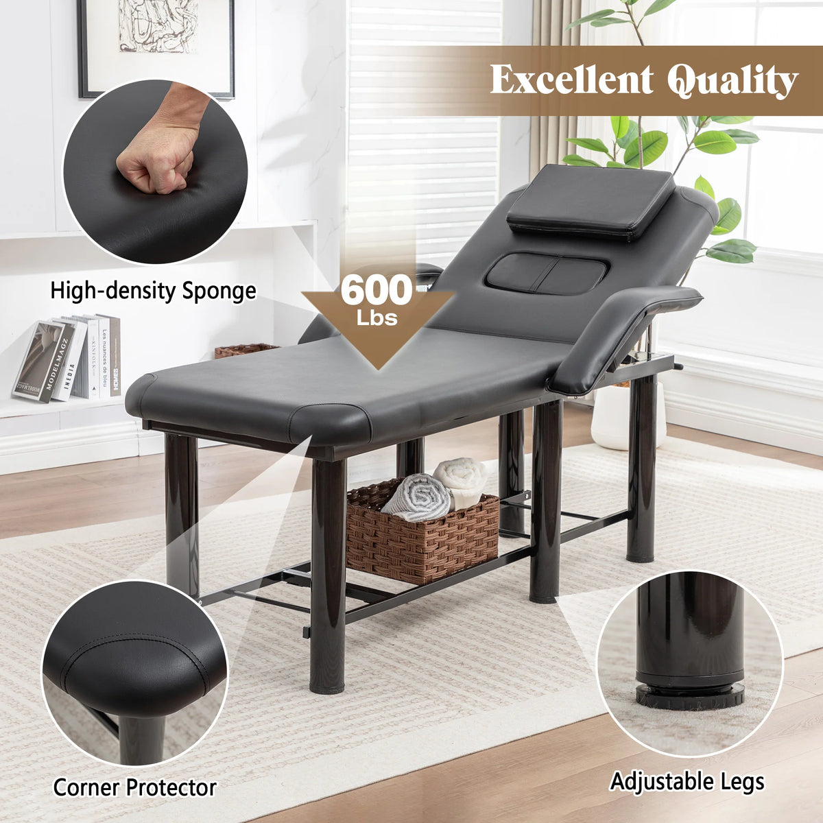 Professional Massage Table with Removable Headrest and Storage Shelf