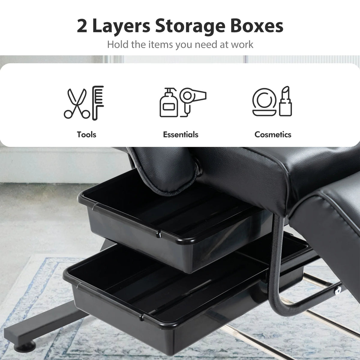 Adjustable Three Section Massage Table with Hydraulic Stool and Trays