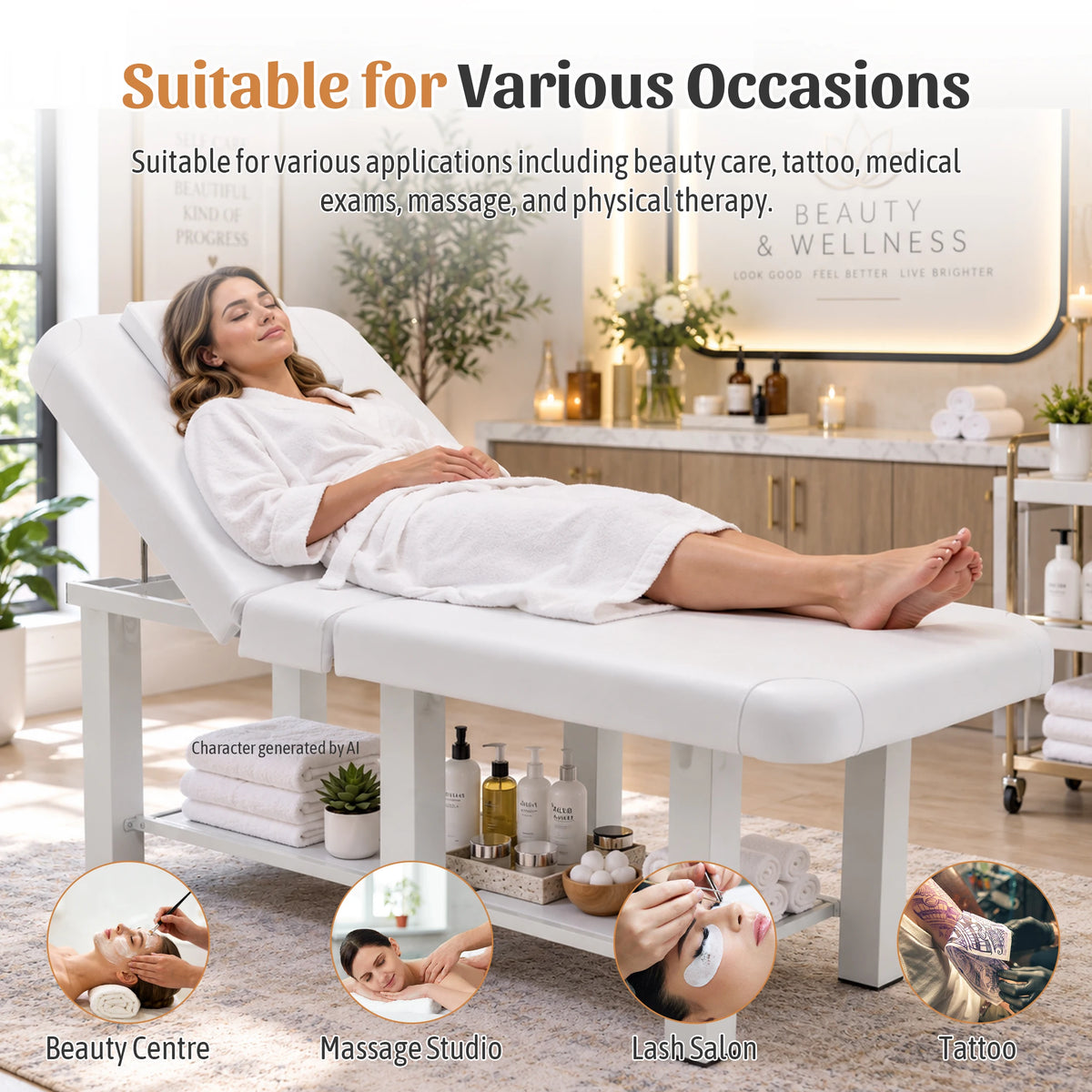 Folding Adjustable Massage Bed With Reclining Backrest And Removable Headrest