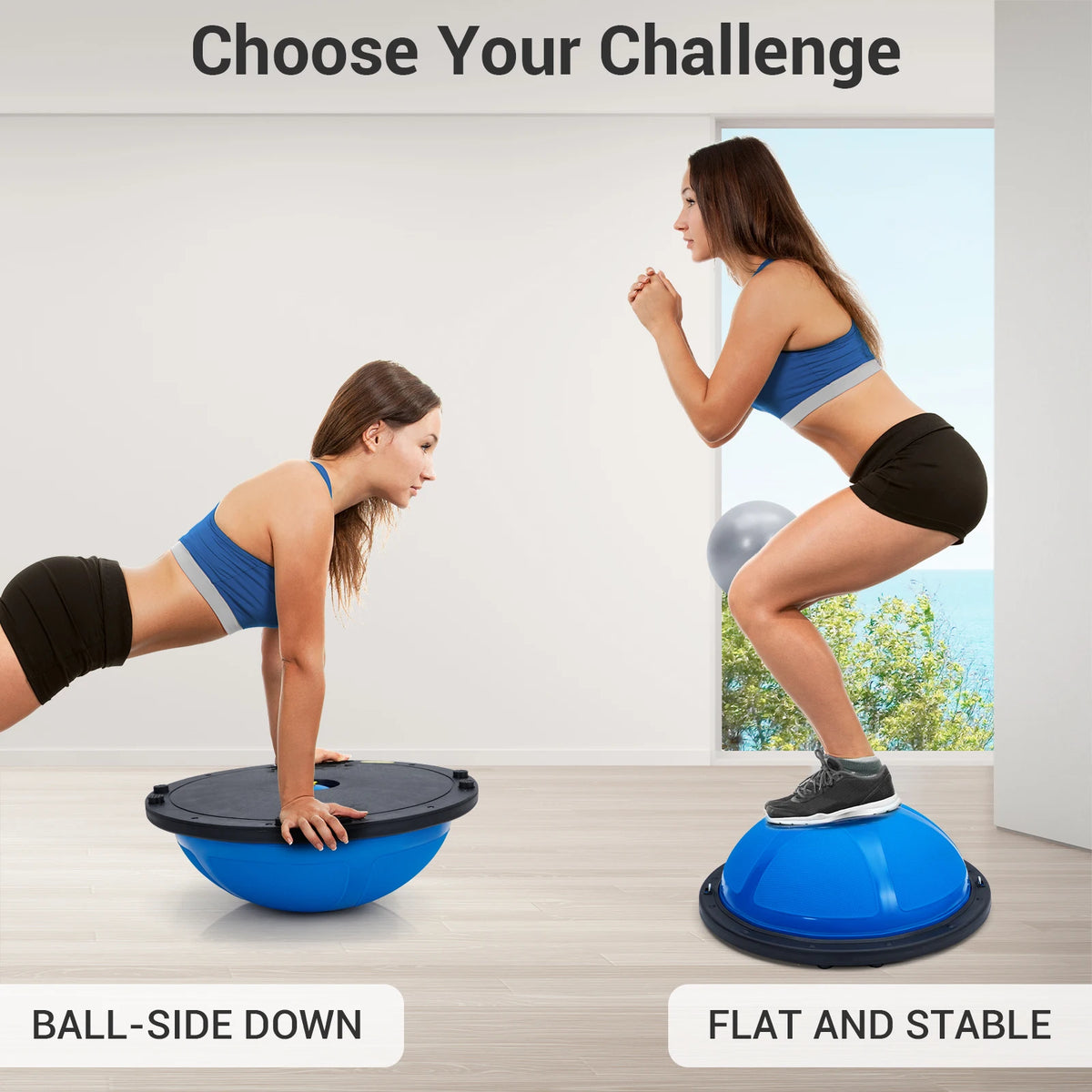 23" Half Balance Ball Trainer, 1600 lb Capacity, Non-Slip Base, Resistance Bands & Pump, Inflatable Yoga Ball for Core Strength, Stability, Pilates, Home Gym Equipment