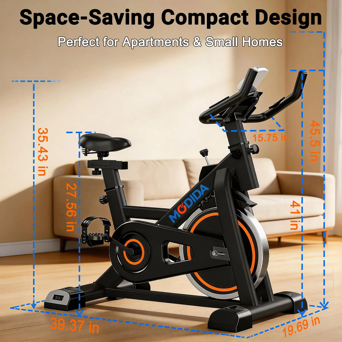 300LBS Load Magnetic Indoor Spin Bike With Built‑in Bluetooth Speaker Ultra Quiet Belt‑Drive Adjustable Resistance Home Stationary Fitness Exercise Bike